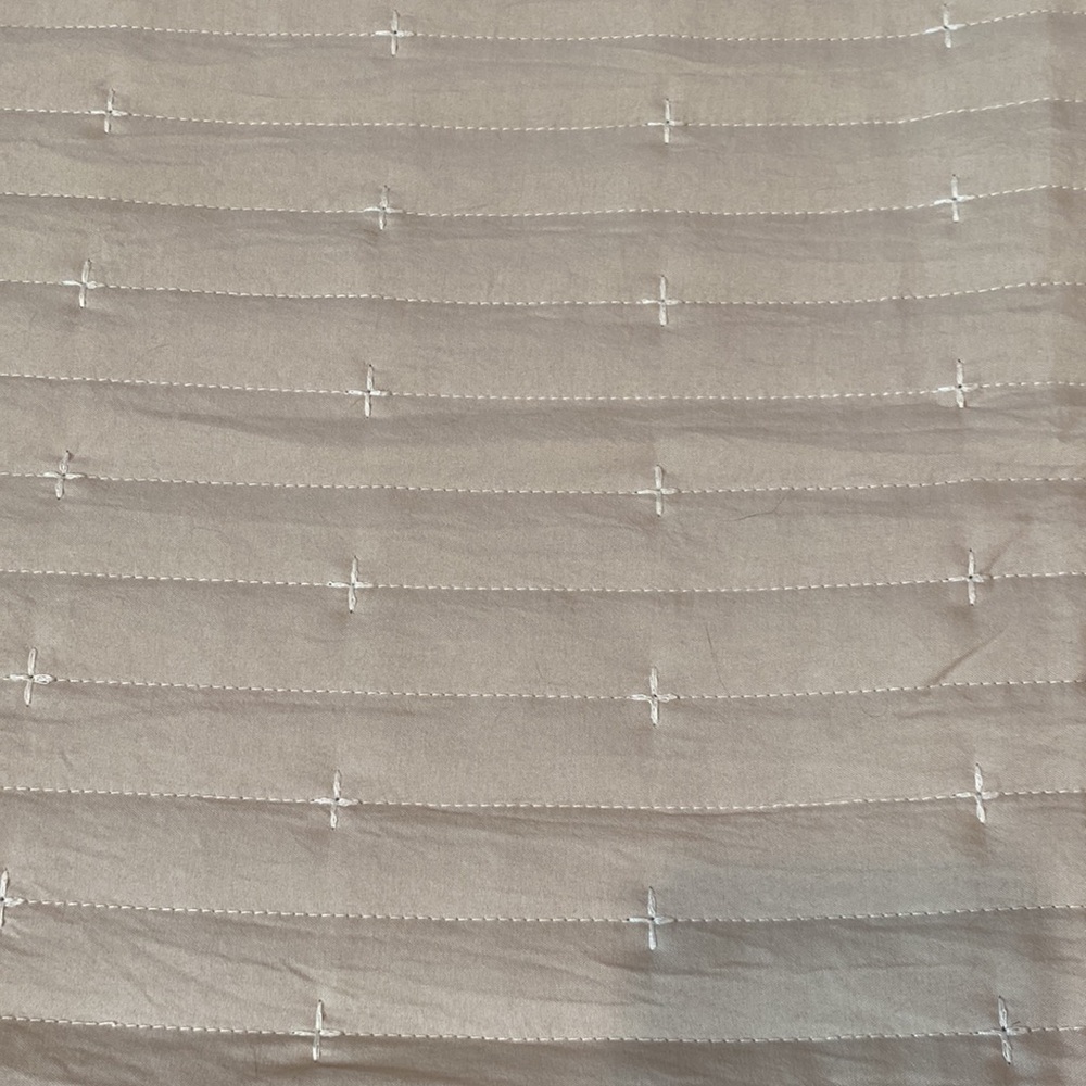 Set of 2 Taupe with White Details King Sized Pillow Shams - Picture 2 of 3